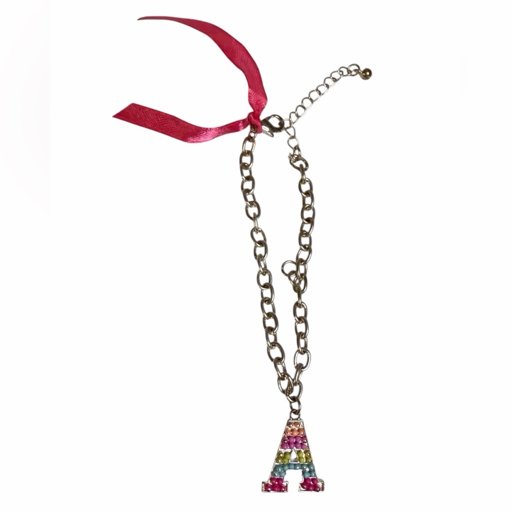Silver Chain Bracelet with Multicolor A Pendant